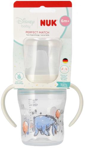 Vaikiška gertuvė Nuk Perfect Match Winnie The Pooh Donkey, 150 ml, 6+ mėn., skaidri sp./balta sp.