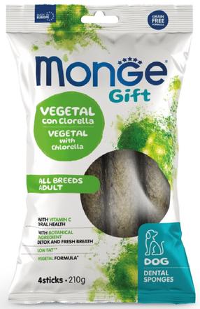 Skanėstas šunims Monge Gift Dental Sponges All Breeds Vegetal With Chorella & Peppermint, daržovės, 0.21 kg, 4 vnt.