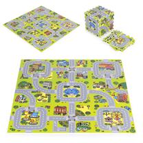 Kilimėlis kūdikiams - dėlionė EcoToys City, 90.5 cm x 90.5 cm, 21 vnt, žalia sp./pilka sp.