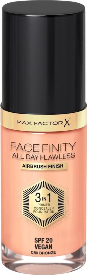 Šķidrā grima bāze Max Factor All Day Flawless 3 in 1 Facefinity, SPF 20, c80 bronze, 30 ml