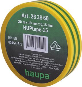 Elektrības izolācijas lente Haupa HUPtape-15, dzeltena krās./zaļa krās., 20 m
