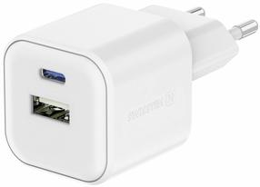 Telefono įkroviklis Swissten Travel, USB Type C/USB Type A, 3.6 cm, balta sp., 12 W