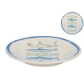 Lėkštė desertinė Kitchen&GO Fish, 28 cm x 28 cm x 2 cm, mėlyna sp./balta sp.