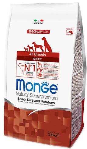 Sausas šunų maistas Monge All Breeds Adult, ėriena/ryžiai/bulvės, 2.5 kg