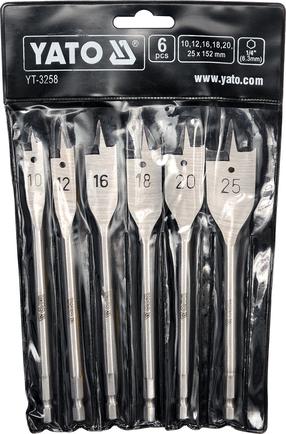 Набор сверл по дереву Yato YT-3258, дерево, перьевой, hex, 10-25 мм x 15.2 см