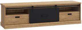 TV staliukas Forte Kaszimiro, ruda sp./juoda sp., 52 cm x 203.1 cm x 56.2 cm