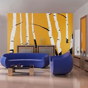 Fototapetas Artgeist Birches on the orange background XXLFTNT0784, 231 cm x 300 cm