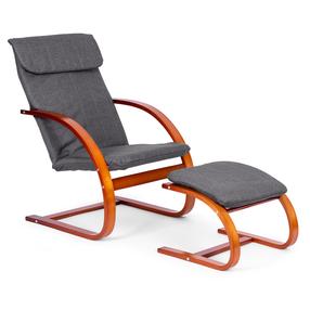 Krėslas su kojų atrama ModernHome, pilka sp./riešuto sp., 83 cm x 67 cm x 96 cm