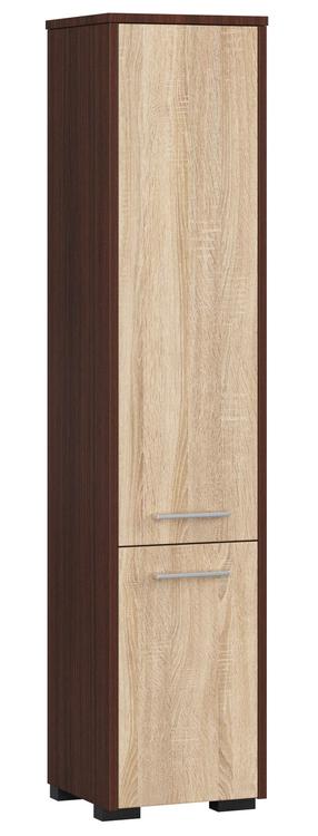 Brīvi stāvošs vannas istabas skapis Akord Furniture Factory Fin 30 2D, gaiši brūna krās./tumši brūna krās., 30 cm x 30 cm x 140 cm