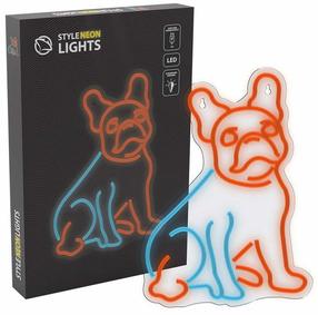Dekoracija "Šuo" Manta Style Neon Lights French Bulldog su LED apšvietimu, 36 cm, mėlyna sp./raudona sp.