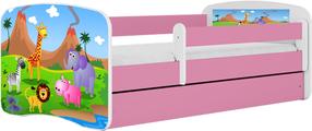 Детская кровать Kocot Kids Babydreams Safari, белый цв./розовый цв., 70 x 140 cm, c ящиком для постельного белья, без матраса