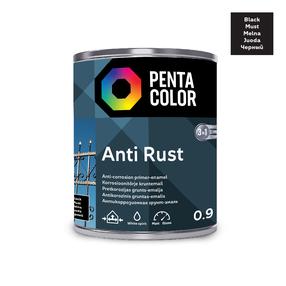 Emailvärv, korrosioonivastane metallkonstruktsioonidele Pentacolor Anti Rust, poolläikiv, 0.9 l, must v.
