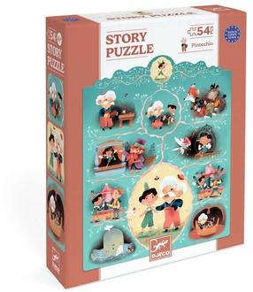 Dėlionė Djeco Story Pinocchio DJ07052, 50 cm x 38 cm, 54 vnt., įvairių spalvų
