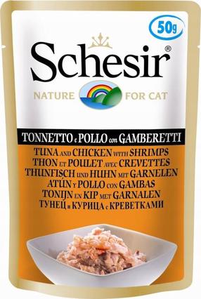 Kassi märgtoit Schesir Single Dish, kanaliha/tuunikala/krevetid, 0.05 kg