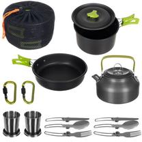 Turistinių indų rinkinys Portable Kitchen Utensils Set, nerūdijantysis plienas, 17.5 cm, žalia sp./pilka sp., 18 vnt.