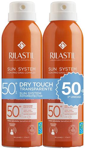 Izsmidzināms līdzeklis iedeguma kopšanai ķermenim Rilastil Sun System Transparent Dry Touch SPF50+, 400 ml
