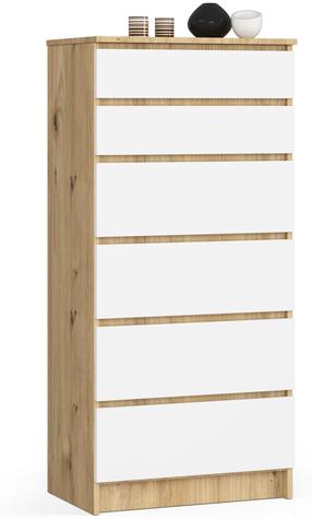 Komoda Akord Furniture Factory K60 OP0PK-6ARTBIA001, balta sp./medžio sp., 130 cm x 40 cm x 64 cm