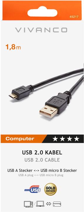 Vads Platinet USB MicroUSB Cable 45217 USB, Micro USB, 1.8 m, melna krās.