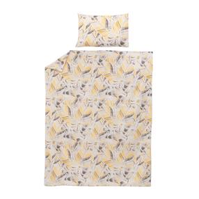 Voodipesukomplekt Okko Jungle Leaf, kollane v./kreemjasvalge, 50 x 70 cm, 140 x 200 cm, 2 os.