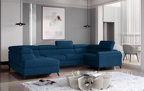 Kampinė sofa Escada Monolith 77, mėlyna sp., kairinė, 200 x 330 cm x 98 cm
