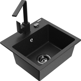 Кухонная мойка Mexen Milo 6505-73-670300-70-B, гранит, 43.5 см x 41 см x 17.1 см, серебристый цв./черный цв.