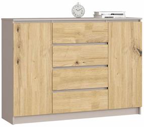 Komoda Akord Furniture Factory K140, kašmyro sp./artisan oak sp., 99 cm x 40 cm x 138 cm