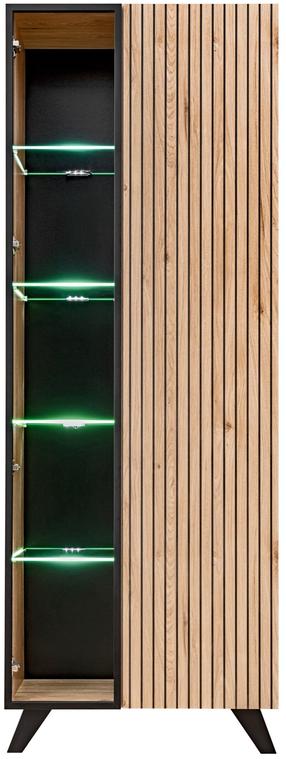 Vitrina ASM Liam, juoda sp./šviesiai ruda sp., 40 cm x 70 cm x 192 cm