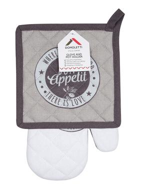 Puodkėlės ir pirštinės komplektas Domoletti PMM/G14145C, 18 cm x 31 cm, pilka sp.