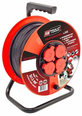 Pikendusjuhe trumlil AWTools Professional Line AW70220, 3 x 1,5 mm², 25 m, IP44, 4 pesa, must v./punane v.