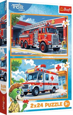 Puzle 2in1 Trefl The Treflik Family Fire Truck And Ambulance 34447, 18 cm x 27.5 cm, 48 gab., daudzkrāsaina