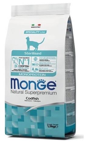 Sausas kačių maistas Monge Sterilised Monoprotein, menkė, 1.5 kg