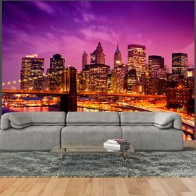 Fototapetas Artgeist Manhattan And Brooklyn Bridge By Night LFTNT1106SAM, 154 cm x 154 cm
