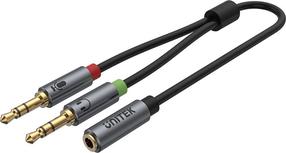 Vads Unitek 3.5mm x 2 / 3.5mm Jack 3.5 female, Jack 3.5 x 2, 0.2 m, melna krās.