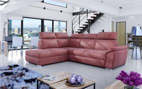 Kampinė sofa Loreto Monolith 63, rožinė sp., kairinė, 210 x 260 cm x 102 cm