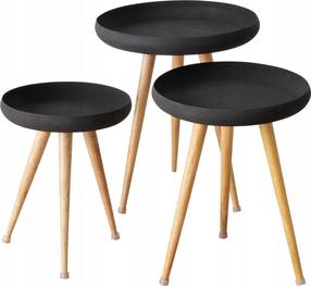 Kavos staliukų komplektas Boltze Masdour, juoda sp./ruda sp., 37 - 51 cm x 51 cm x 47 - 60 cm, 3 vnt.