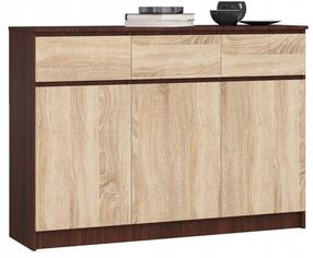 Komoda Akord Furniture Factory K140, sonoma ąžuolo sp./wenge sp., 99 cm x 138 cm x 40 cm