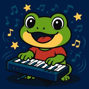 Glezna pēc numuriem Ideyka Frog With Piano, zila krās./zaļa krās.