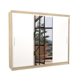 Spinta ADRK Denis LED, balta sp./sonoma ąžuolo sp., 58 cm x 250 cm x 215 cm, su veidrodžiu