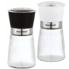 Sāls un piparu trauka komplekts Klausberg KB-7257, caurspīdīga krās./balta krās./melna krās., 160 ml