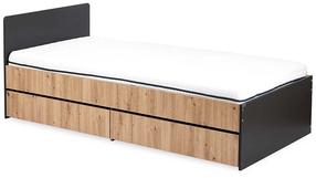 Bērnu gulta LittleSky Dalia, antracīta krās./ozola krās., 90 x 200 cm, ar nodalījumu gultas veļai, bez matrača