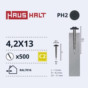 Isekeermestavad kruvid Haushalt, 4.2 mm x 13 mm, 500 tk