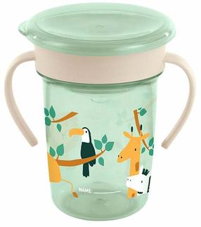 Vaikiškas puodelis Miniland Sippy Jungle, 260 ml, 6+ mėn., plastikas, žalia sp.