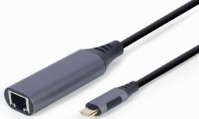 Adapteris Gembird A-USB3C-LAN-01 A-USB3C-LAN-01 RJ-45, USB Type C, 0.15 m, pelēka krās.