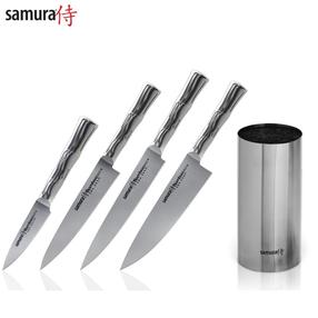 Samura BAMBOO Peilių rinkinys iš 4 vnt. + Nerūdijančio plieno universalus peilių laikiklis iš AUS 8 japoniško plieno 59 HRC