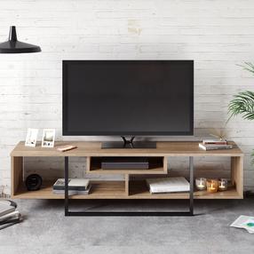 TV staliukas Kalune Design Asal 150, juoda sp./riešuto sp., 149.4 cm x 35.2 cm x 40 cm