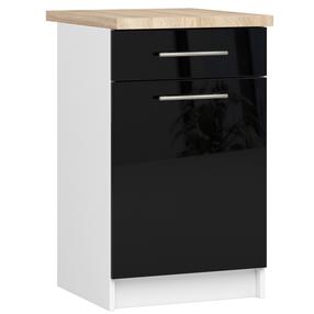 Apatinė virtuvinė spintelė Akord Furniture Factory Oliwia S50 SZ1, balta sp./juoda sp., 46 cm x 50 cm x 85 cm