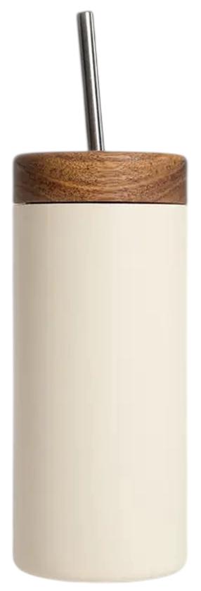 Termopuodelis Homla Sylvara With Straw, 0.35 l, šviesiai ruda - ecru