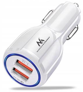 Auto telefona lādētājs Maclean QC 3.0 MCE478W, 2 x USB, balta krās.