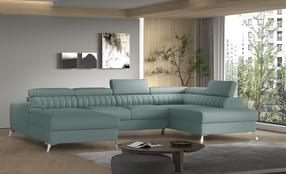 Kampinė sofa Lacante Savoi 100, mėlyna sp., dešininė, 202 x 354 cm x 92 cm