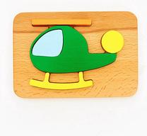 Edukacinė dėlionė Wood&Joy Vehicles Puzzle, 3 cm, geltona sp./žalia sp., 4 vnt.